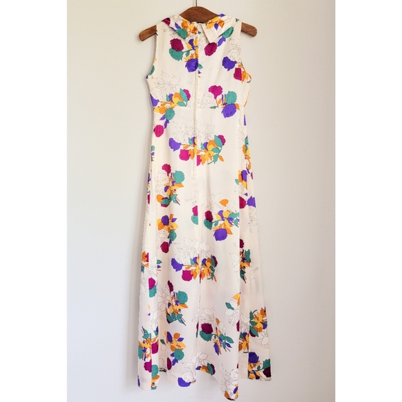 70s Satin Floral Winged Collar Keyhole Bust 1970s Handmade Vintage Maxi Dress - Picture 11 of 15